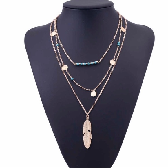 Golden Threads Jewelry - NEW Feather Necklace 3 layer Gold